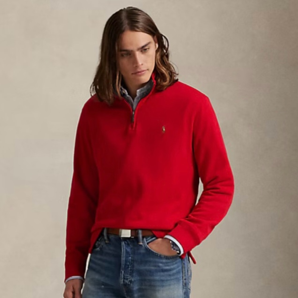 Polo Ralph Lauren Red Estate Rib Quarter Zip Pullover Mock Neck Preppy Size XXL